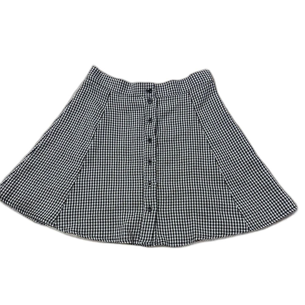 John Galt Brandy Melville Gingham Button Front Mini Skirt Plaid Black White